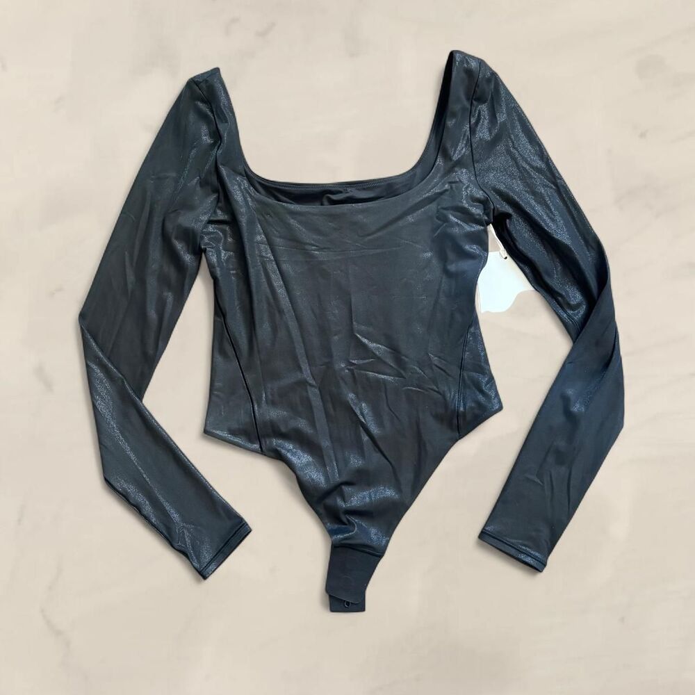 lululemon wundermost square neck bodysuit black shine nulu NEW